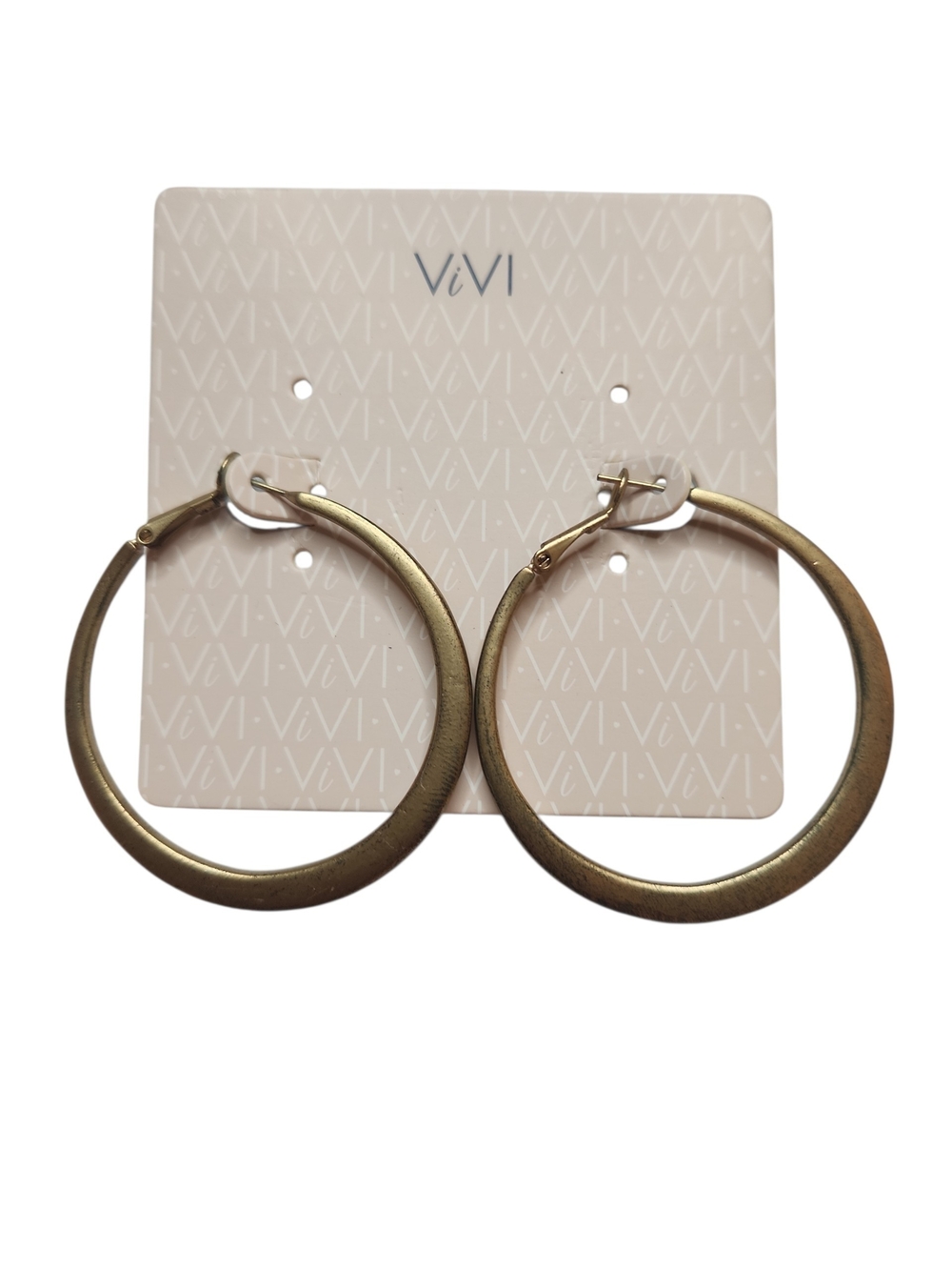 NWT ViVl Brushed Antique Gold-Tone Latch Back Hoop Earrings